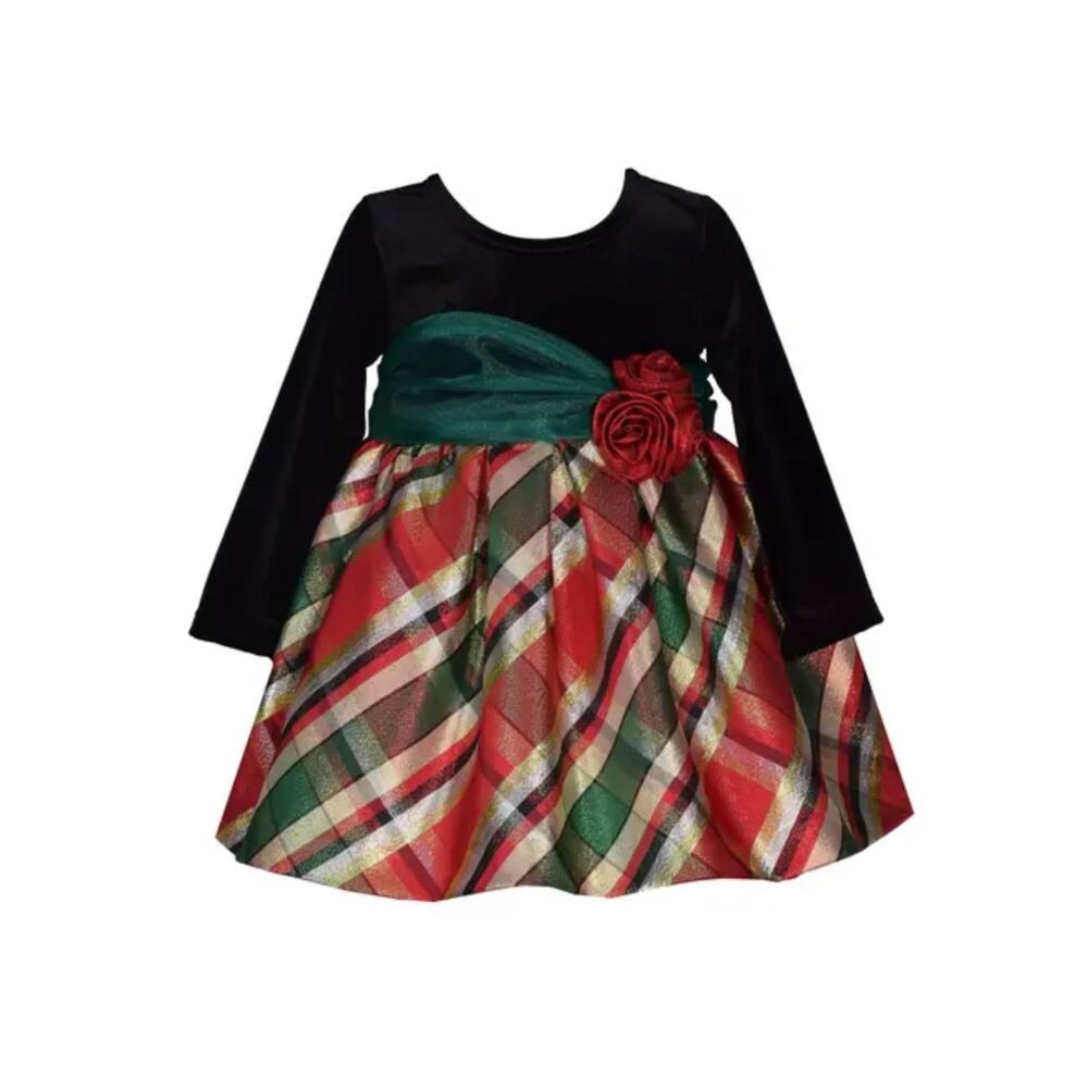 NEW Iris & Ivy  Girls 12M "BLACK VELVET RED GREEN PLAID" Taffeta Christmas Dress